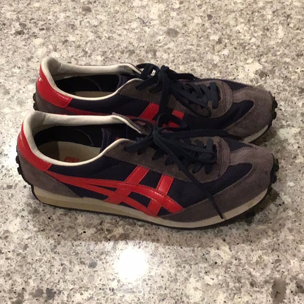 Onitsuka tiger sneakers. Blue and red and gray.